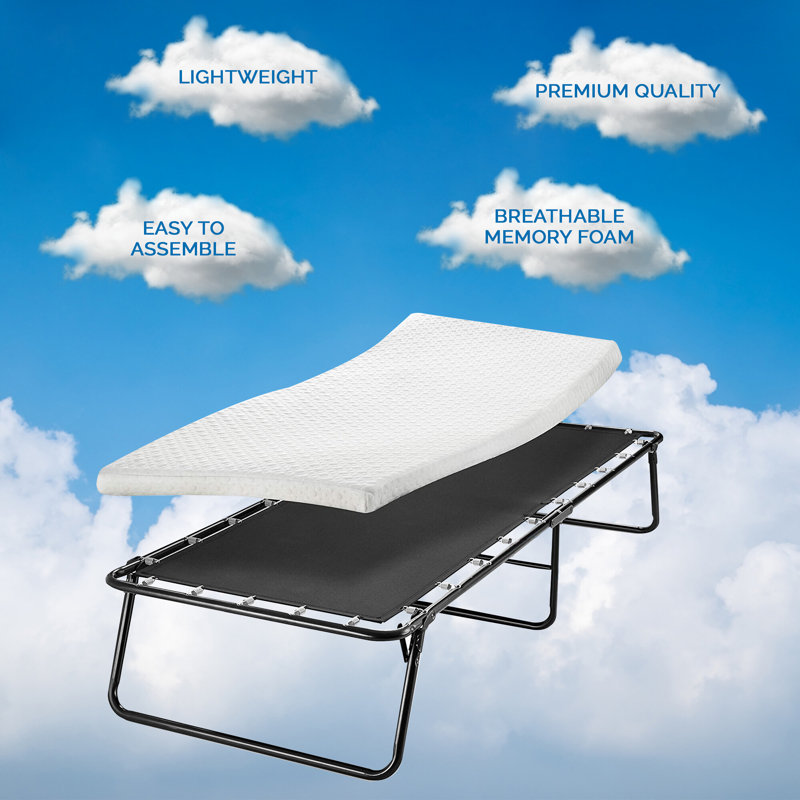Spinal Solution Folding Bed Cot with 3inch Memory Foam Mattresses, Portable Bedding Cots with